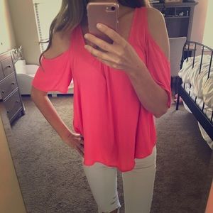 Lush hot pink cold shoulder top
